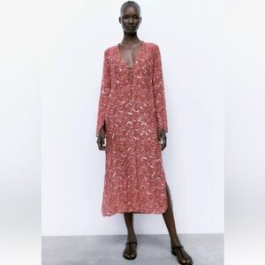 Zara Embellished tunic top/dress size xs beautiful kaftan coverup beaded midi